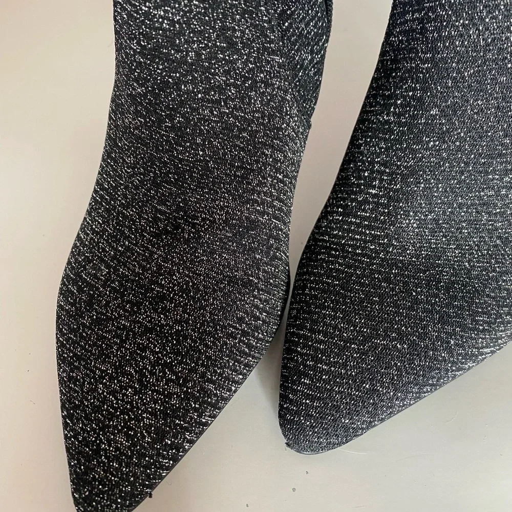 LAUREN LORRAINE Jenny OTK Boots Black‎ Shimmer Stretch sz 6
